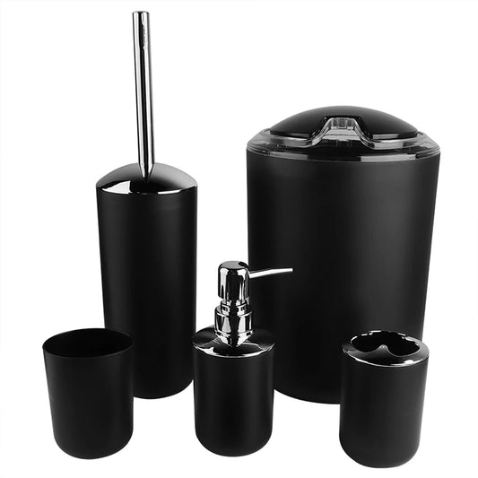 6-Piece Bathroom Accessories Set – Soap Dispenser, Toothbrush Holder, Trash Can &amp; Toilet Brush Set