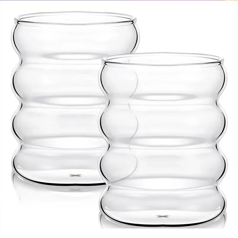 Vintage Ribbed Glass Cup Set – 10.1 fl oz