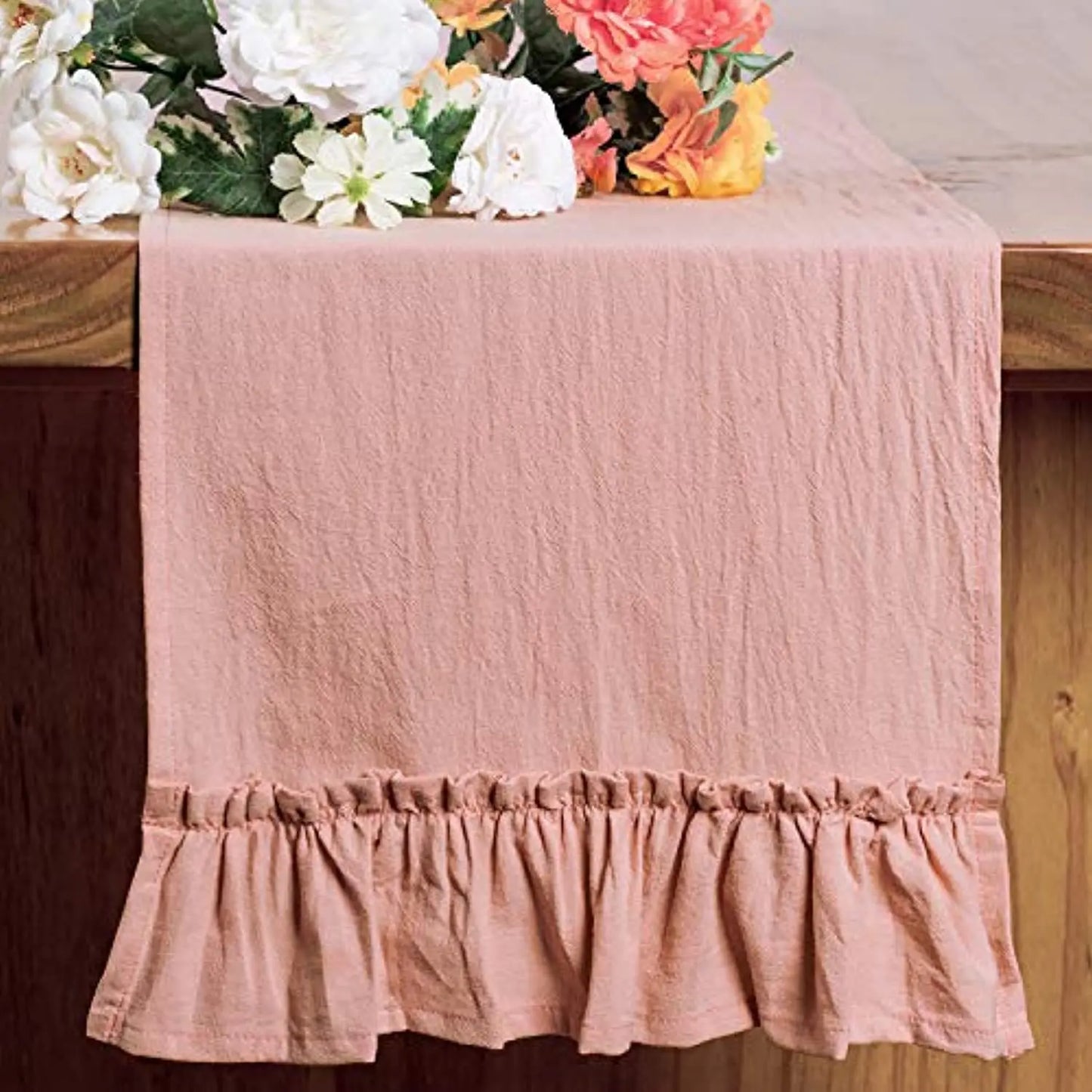Cotton Ruffle Table Runner – Solid Color Decorative Linen