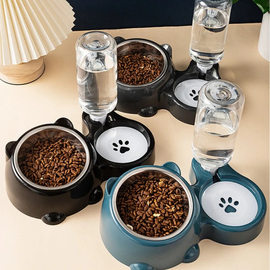 Automatic Pet Feeder with Water Dispenser – Non-Slip Tilted Bowl Set