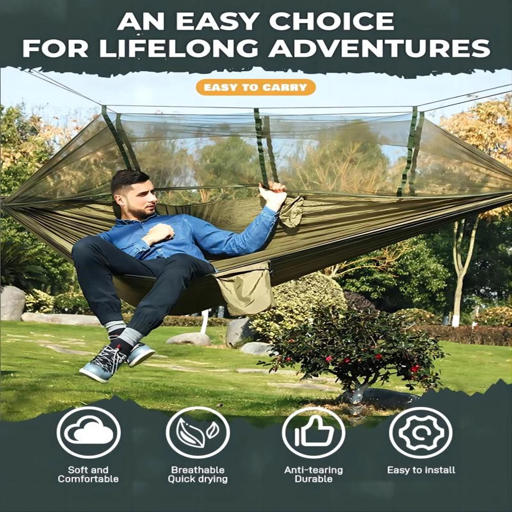 Double Hammock with Mosquito Net – Lightweight Outdoor Camping Swing