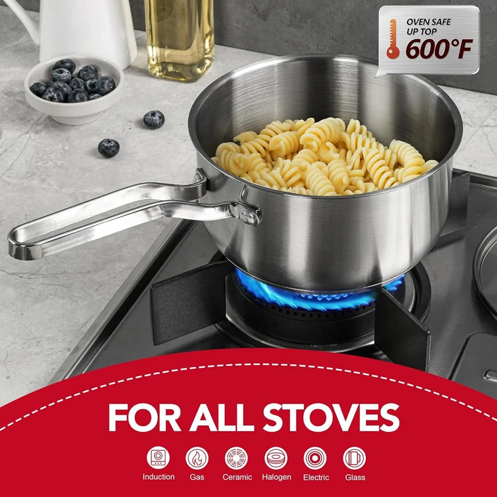 Stainless Steel Saucepan with Glass Strainer Lid, Induction &amp; Gas Compatible