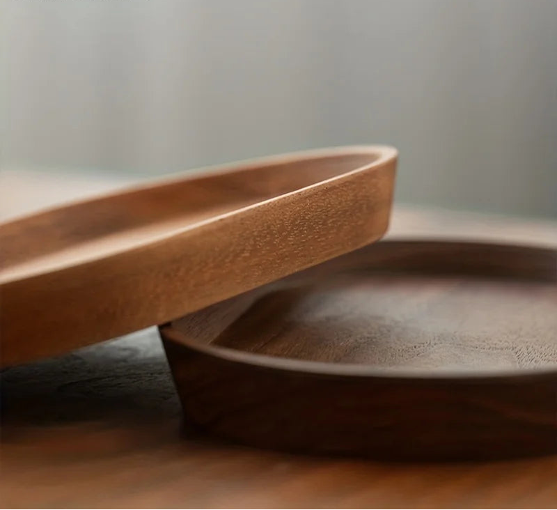 Handcrafted Round Wooden Dessert Plate – Natural Japanese-Style Snack Tray