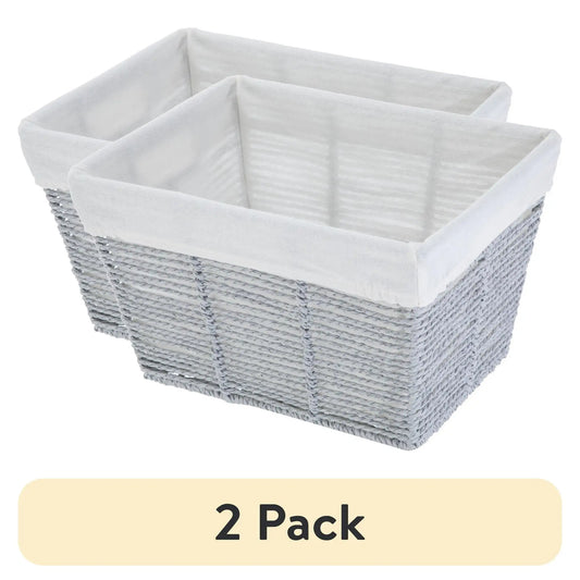 Large Gray Paper Rope Storage Basket with Removable Liner
