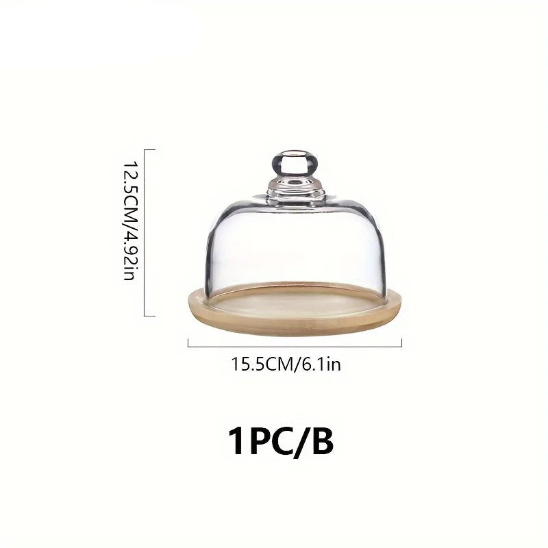 Bamboo Cake Stand with Glass Dome Lid – Round Dessert Display Tray