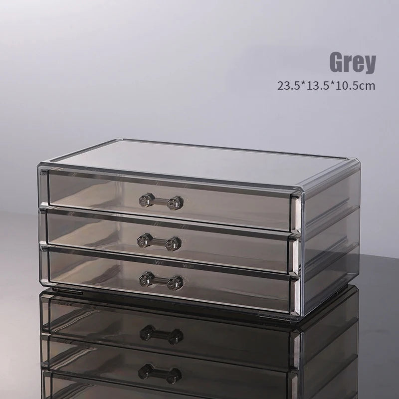 Acrylic Drawer-Style Makeup Brush Organizer – Transparent &amp; Grey