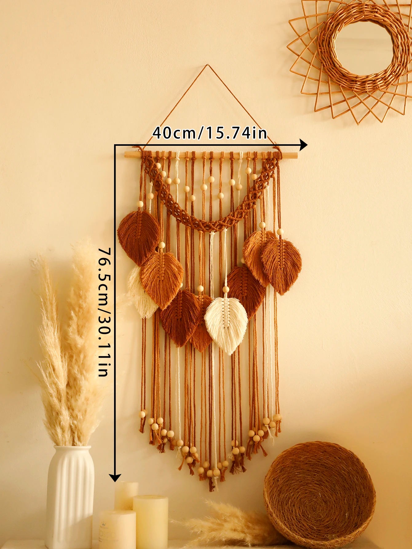 Boho Leaf Macrame Tapestry – Handmade Wall Hanging Decor