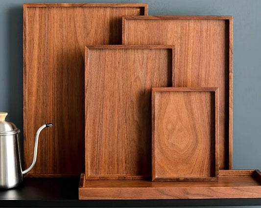 Retro Wooden Serving Tray – Rectangular Tableware & Food Organizer