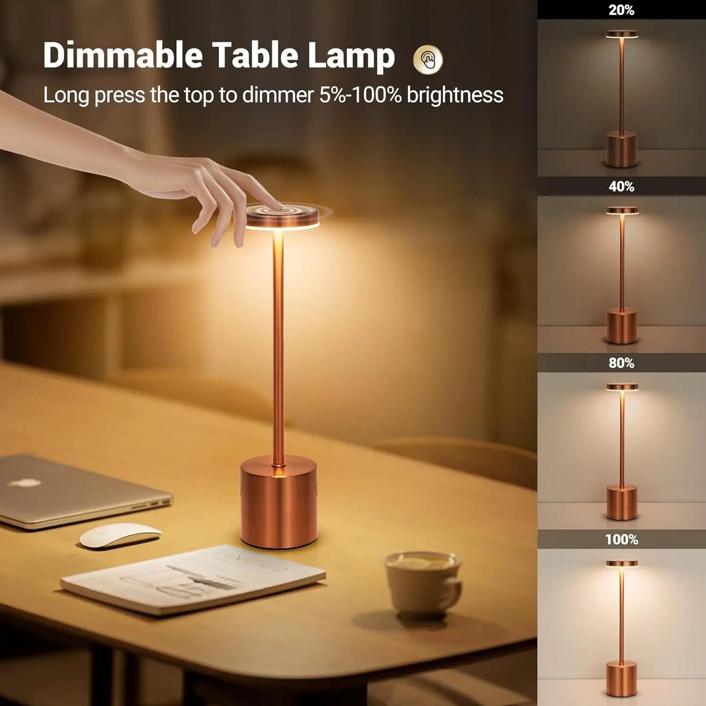 Modern Rechargeable Touch Table Lamp – Cordless LED with 3-Level Dimming