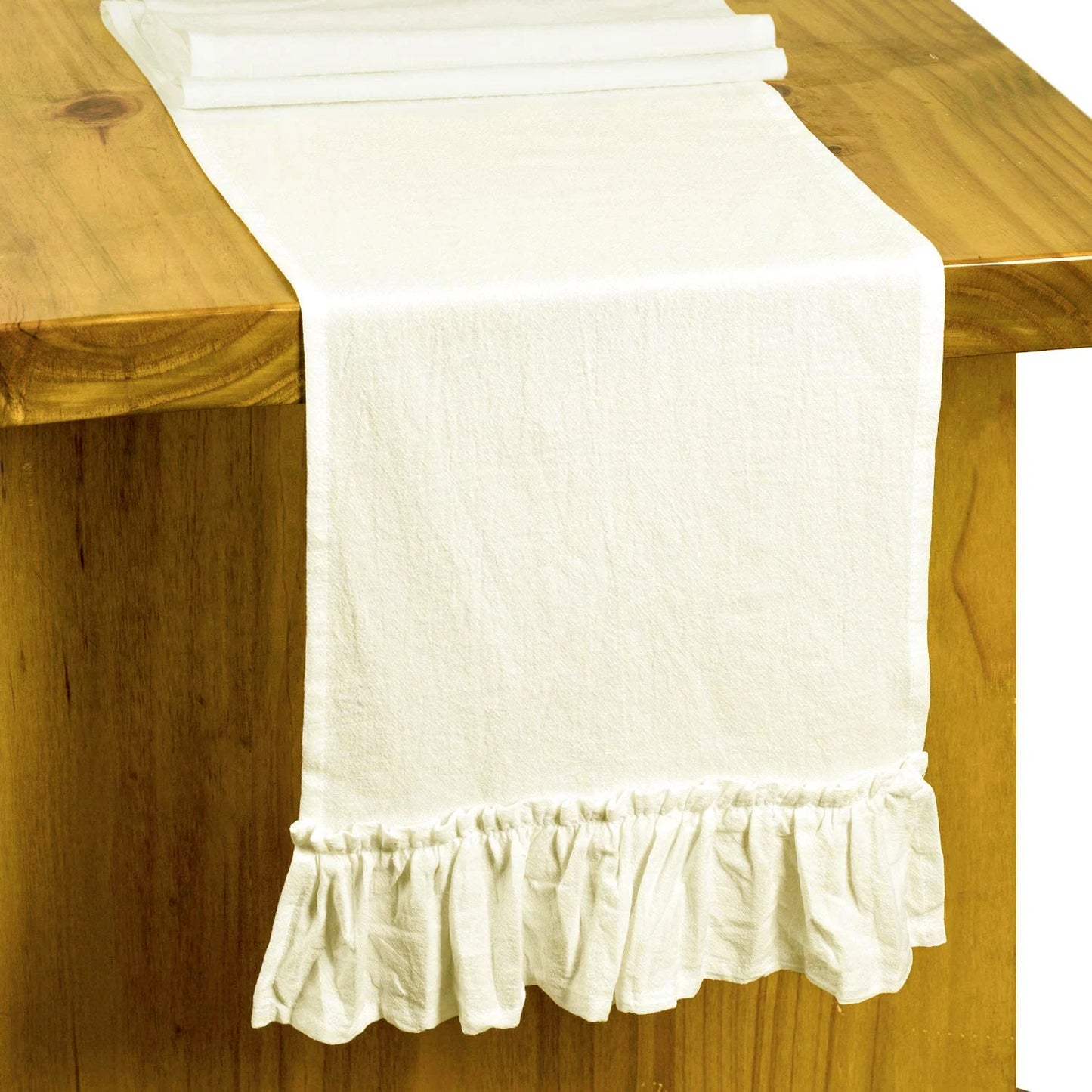 Cotton Ruffle Table Runner – Solid Color Decorative Linen