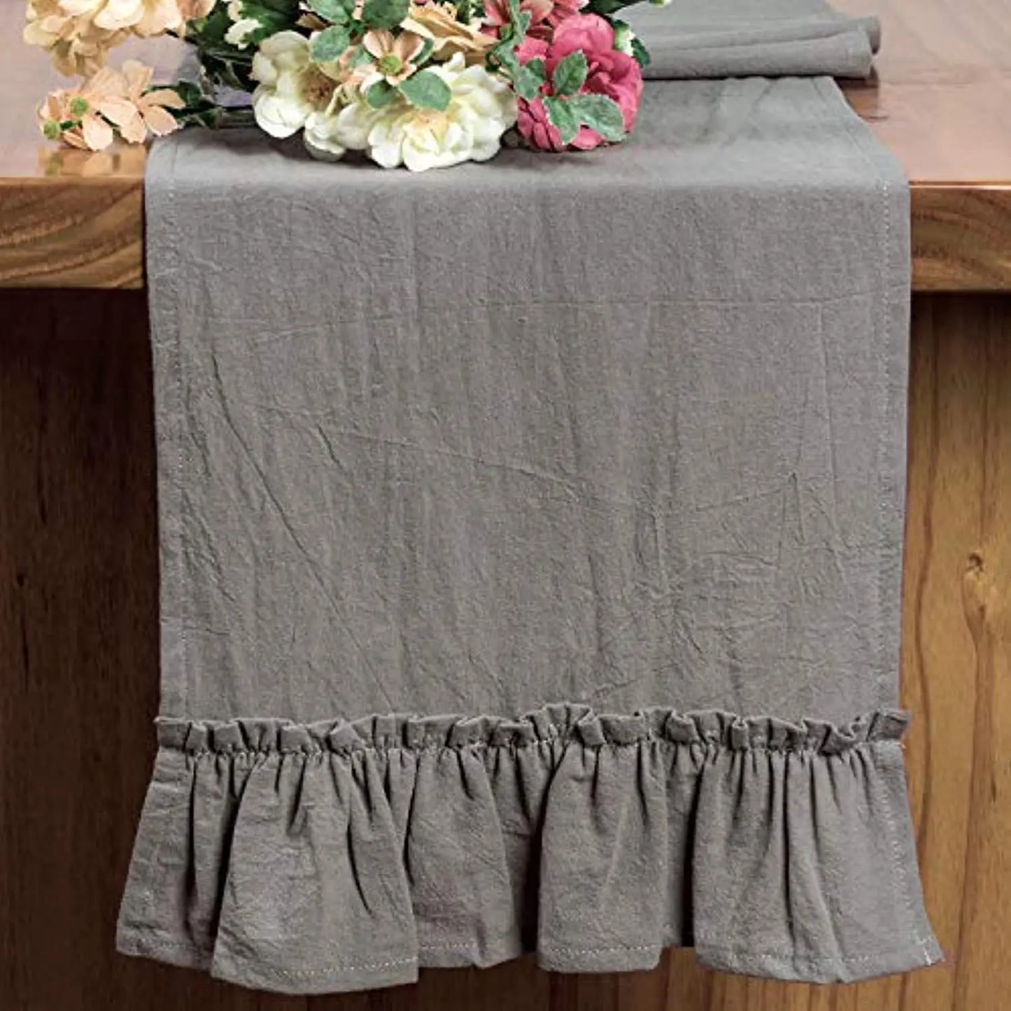 Cotton Ruffle Table Runner – Solid Color Decorative Linen