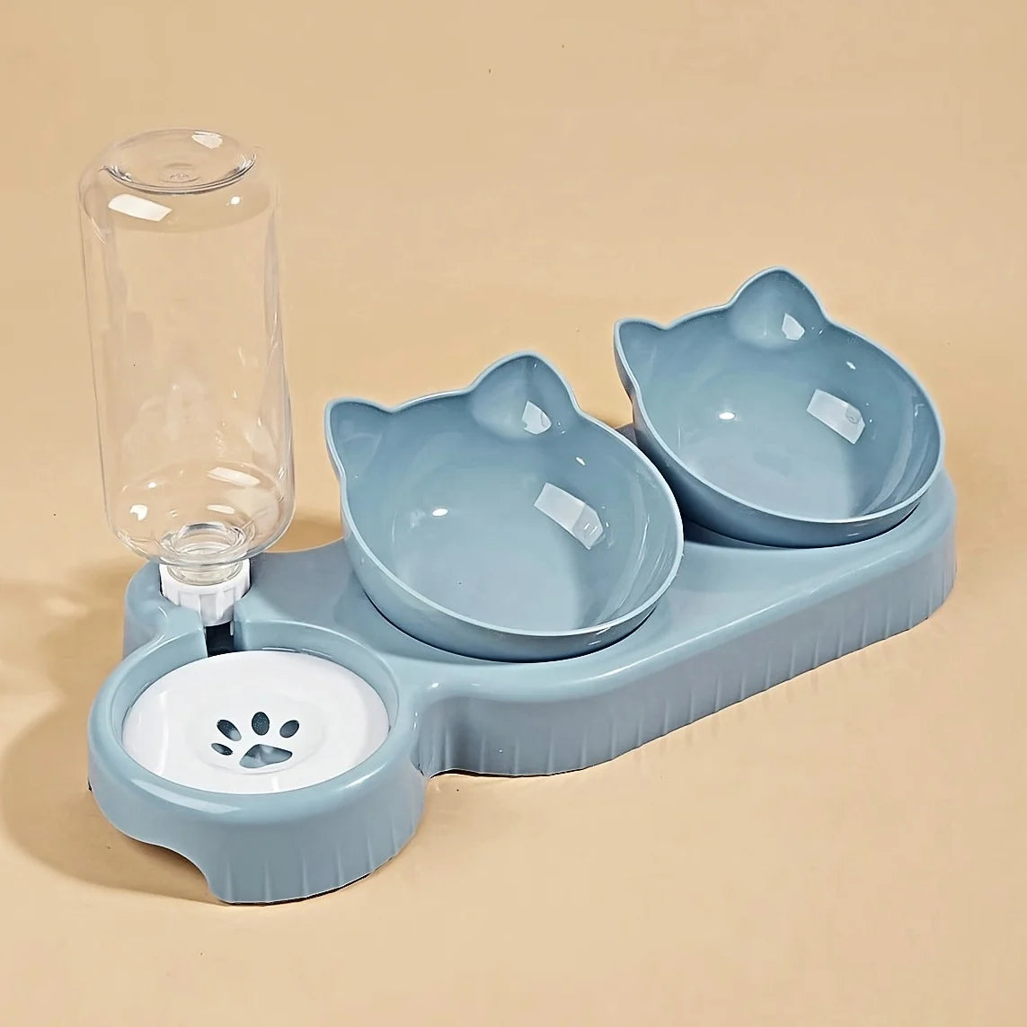 Cat Food Bowl with Water Dispenser – Rounded Plastic Feeder for Cats