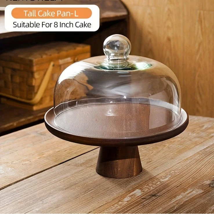 Wooden Cake &amp; Snack Storage Box with Glass Lid