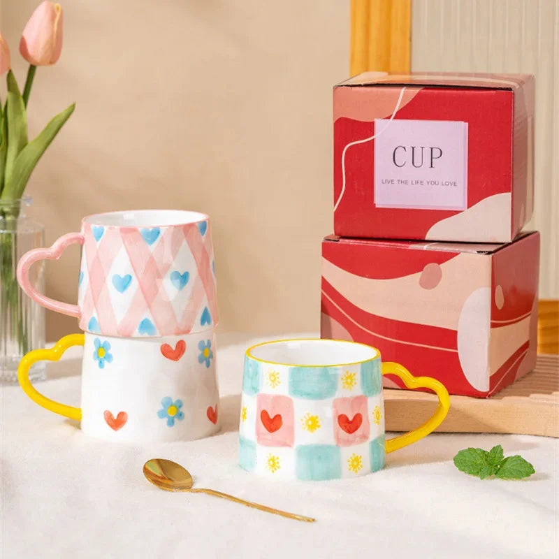 Cute Heart Ceramic Mug, 10–13.5 fl oz Coffee Cup