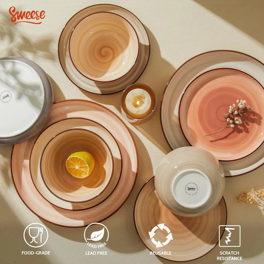 18-Piece Porcelain Dinnerware Set – Swirl Design, Service for 6