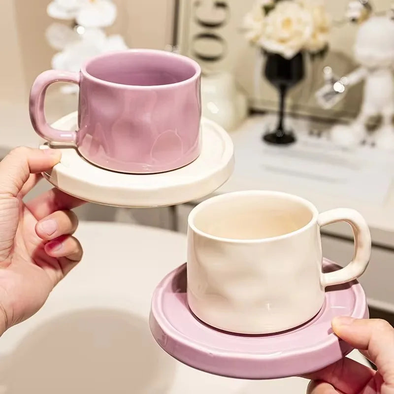 Ceramic Coffee Mug with Matching Tray, Modern Pastel Cup &amp; Saucer Set