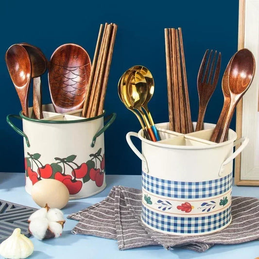 Printed Iron Cutlery Holder – Rustic Desktop Organizer