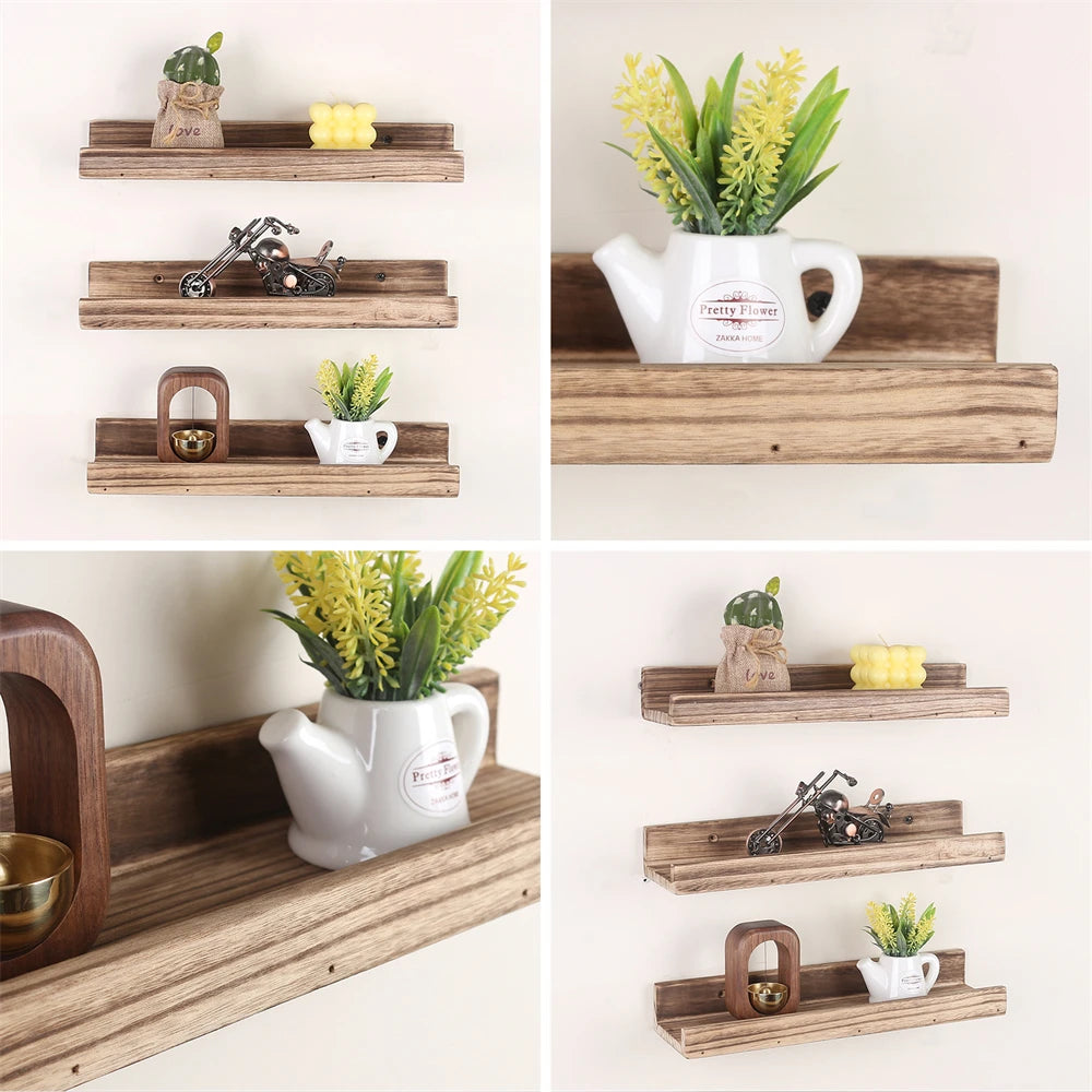 Set of 3 Modern Wall-Mounted Wooden Floating Shelves – 13.8” x 3.8” x 2”