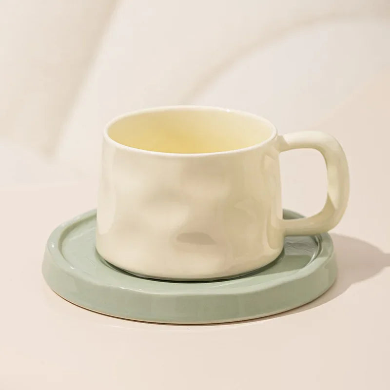 Ceramic Coffee Mug with Matching Tray, Modern Pastel Cup &amp; Saucer Set