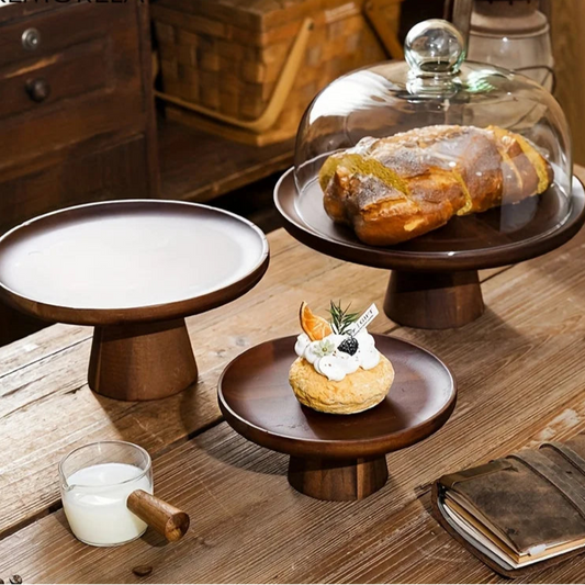 Wooden Cake &amp; Snack Storage Box with Glass Lid
