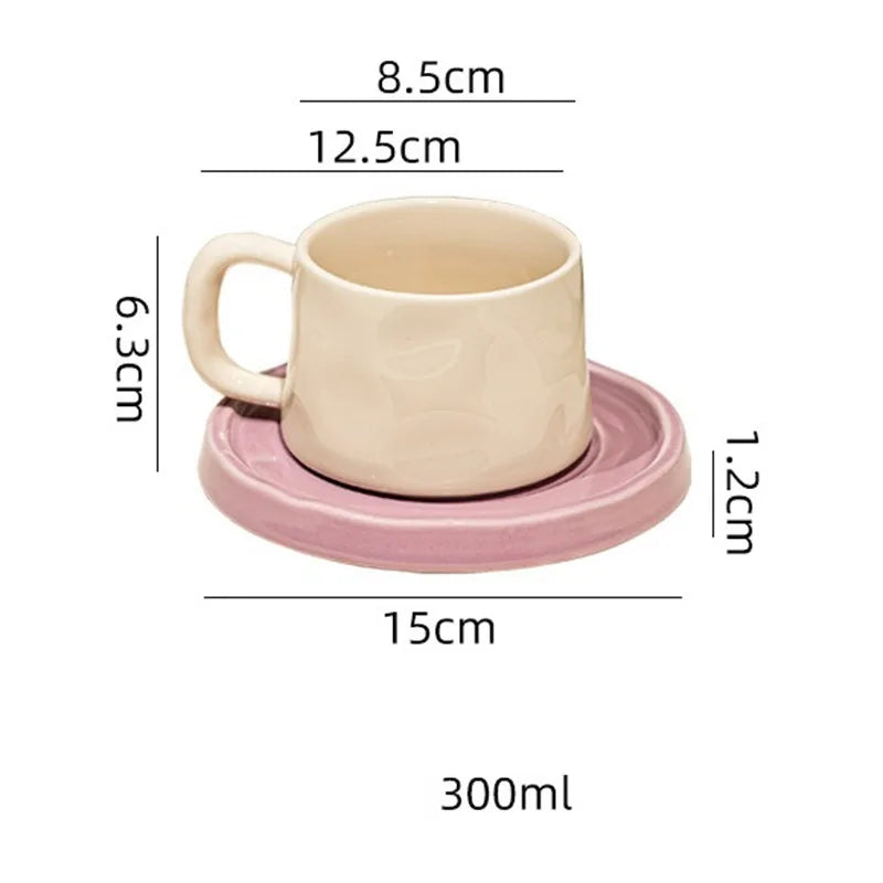 Ceramic Coffee Mug with Matching Tray, Modern Pastel Cup &amp; Saucer Set