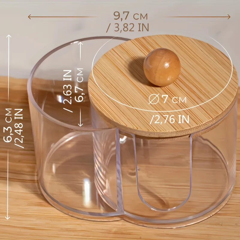 2-in-1 Cotton Swab &amp; Storage Box – Dustproof Organizer with Wooden Lid