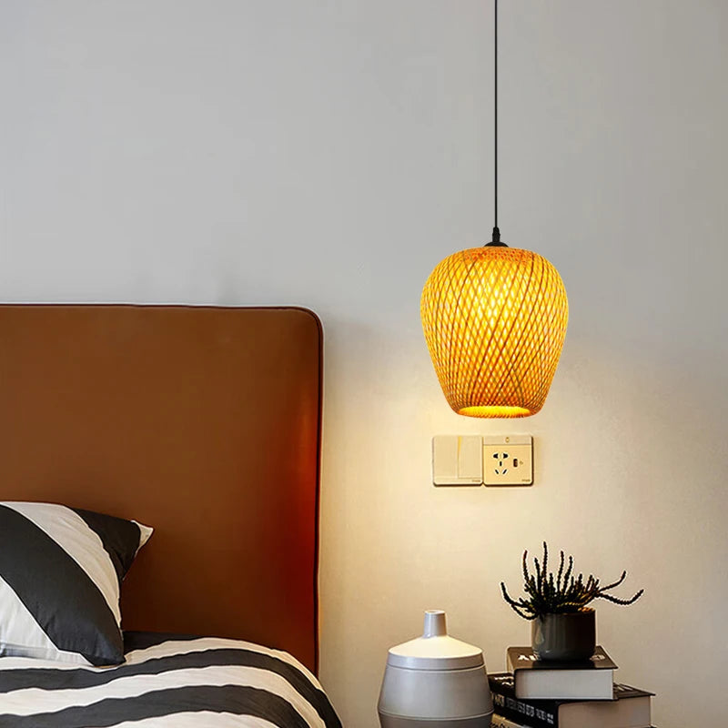 Handwoven Bamboo Pendant Light – 10.2” Woven Ceiling Lamp (E27 Base)
