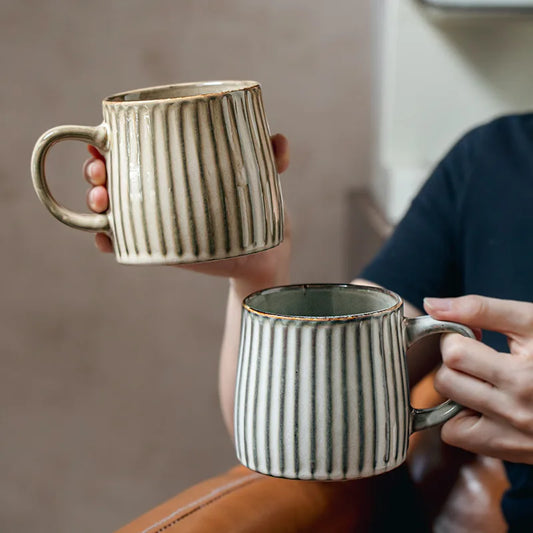 Porcelain Ribbed Mug – 13.5–17 fl oz Ceramic Coffee Cup