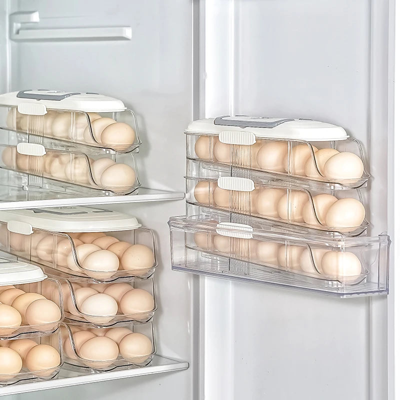 Stackable Egg Storage Box – Clear Plastic Refrigerator Organizer, Single/Double Row