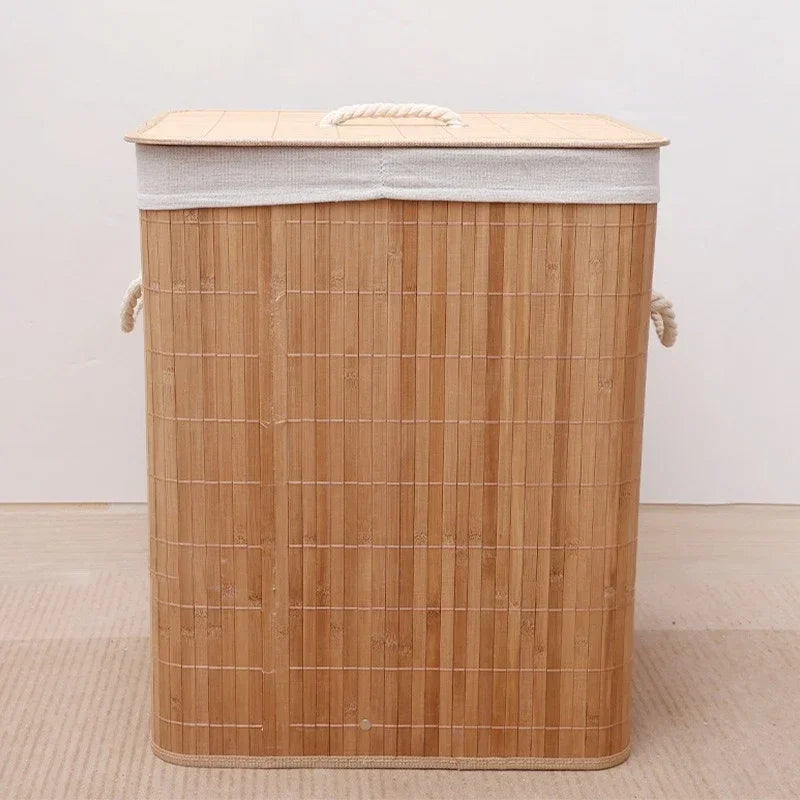 Foldable Bamboo Laundry Basket with Lid
