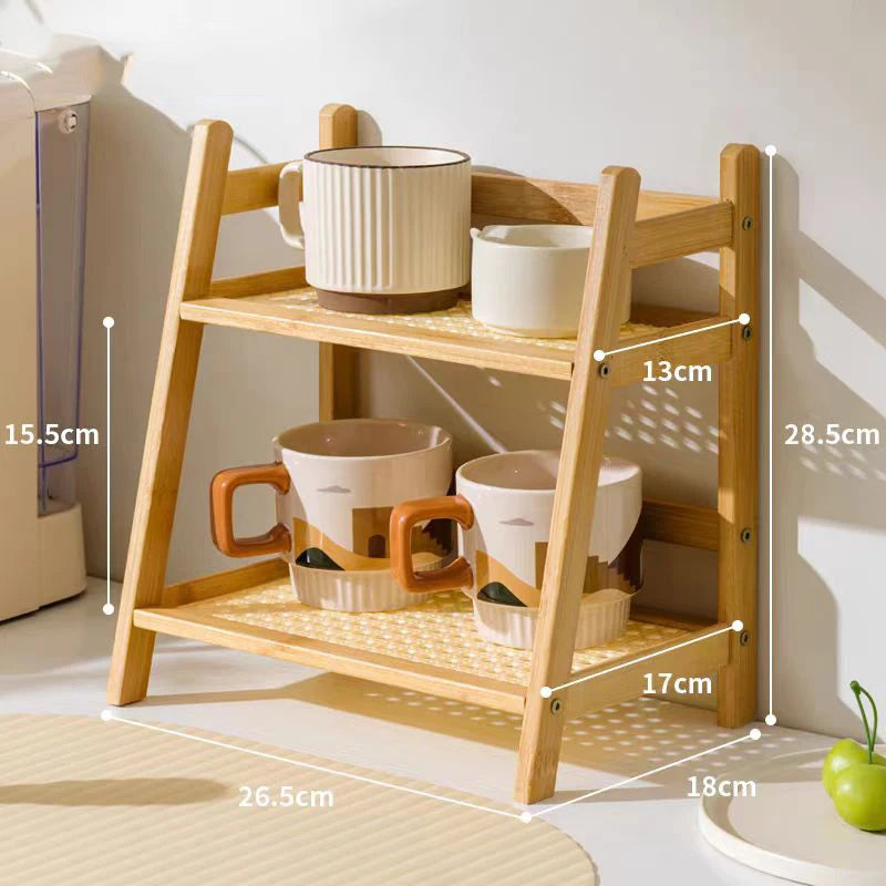 2-Tier Bamboo Multi-Purpose Storage Shelf for Kitchen or Bathroom