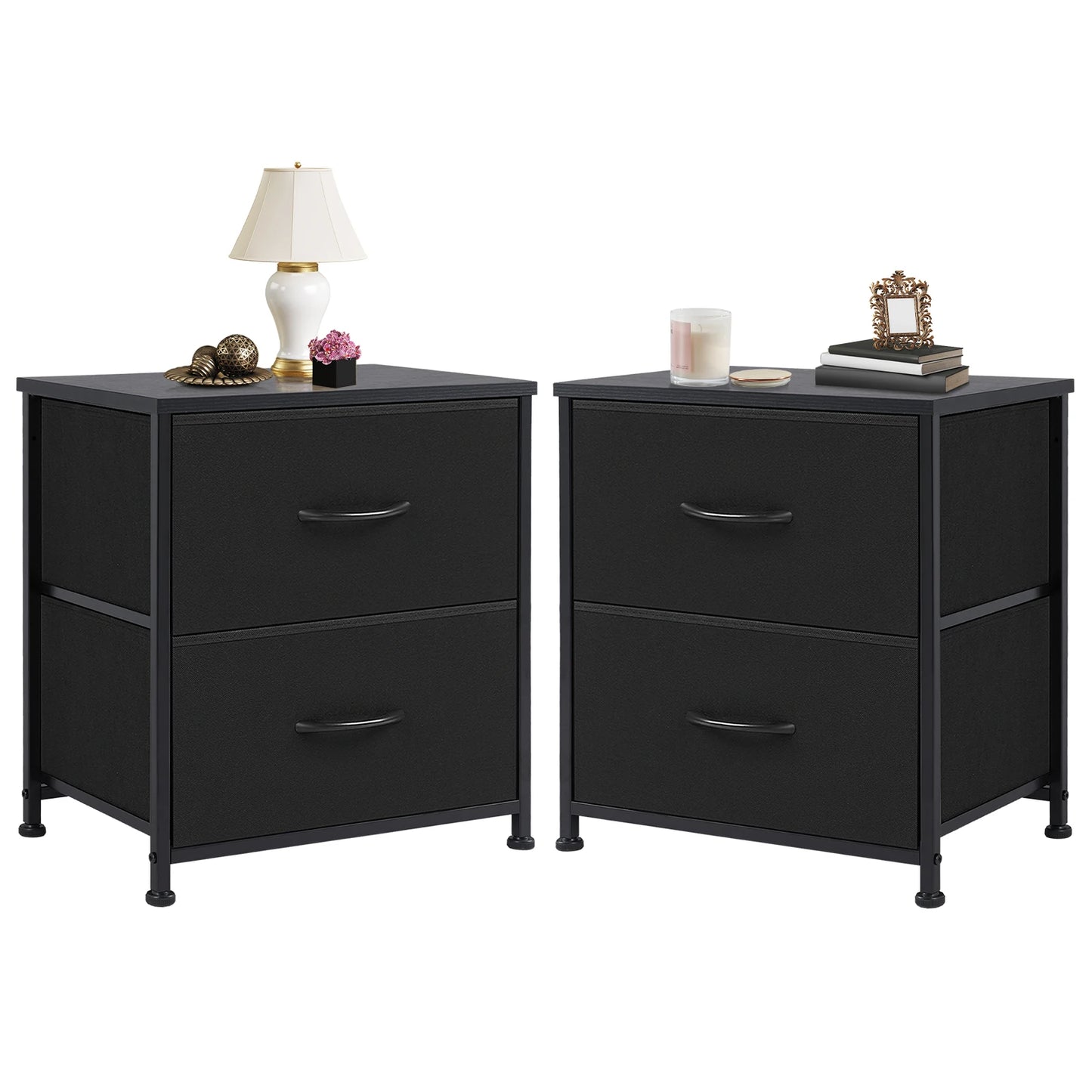 Modern Minimalist Nightstand with 2 Fabric Drawers – Lightweight &amp; Durable
