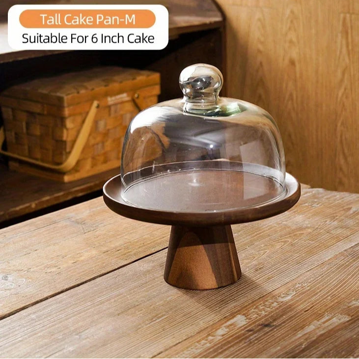 Wooden Cake &amp; Snack Storage Box with Glass Lid