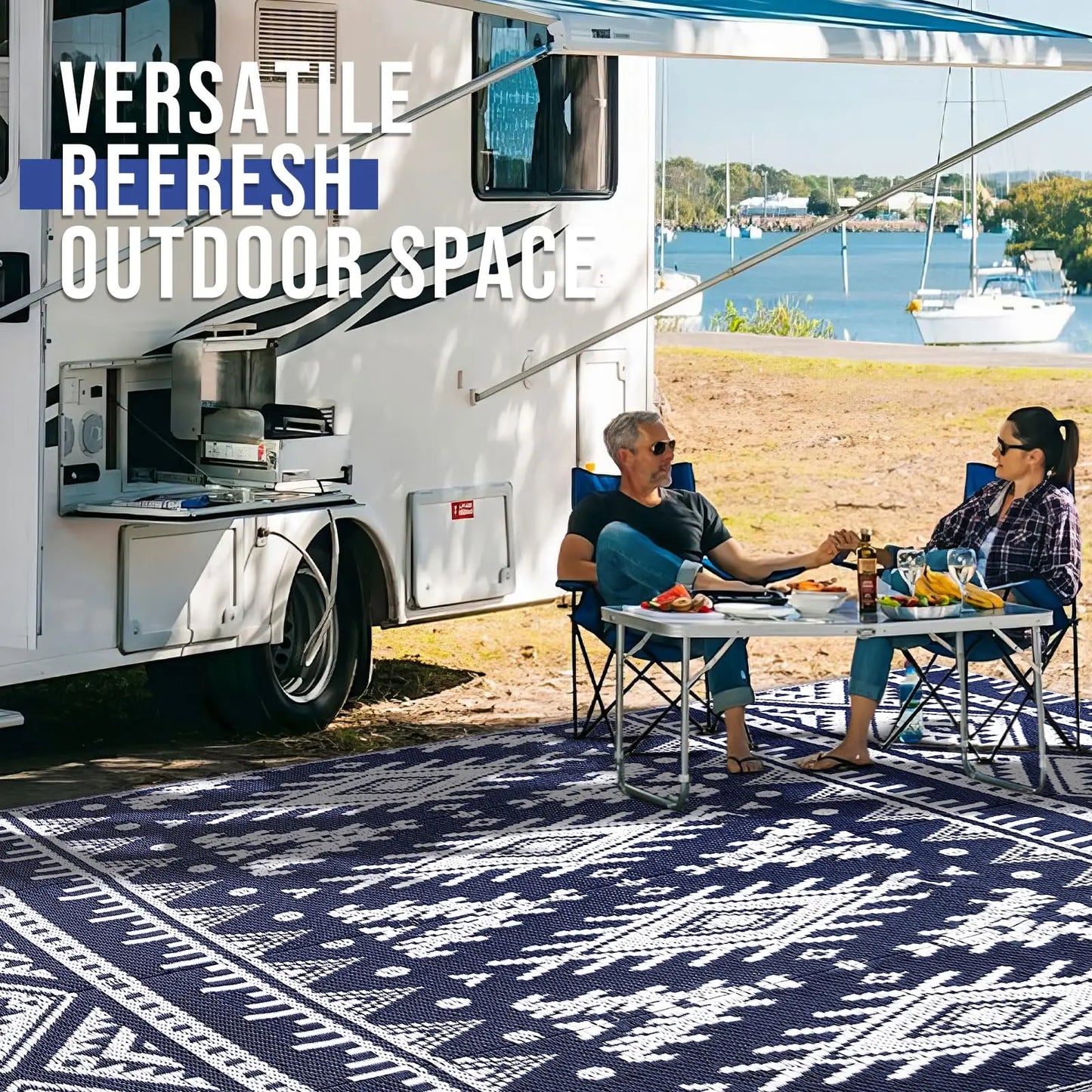 Reversible Outdoor Waterproof Rug – Boho Patio &amp; Camping Mat