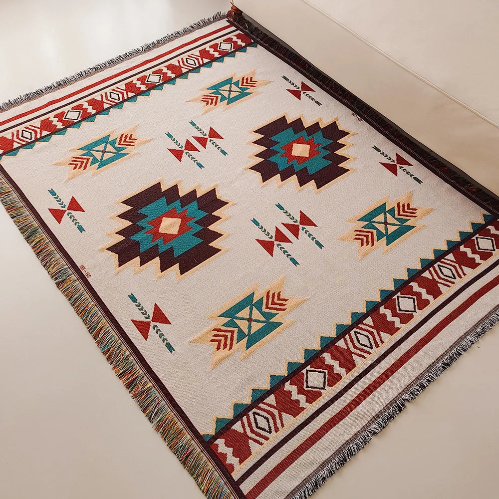 Boho Geometric Woven Throw Blanket