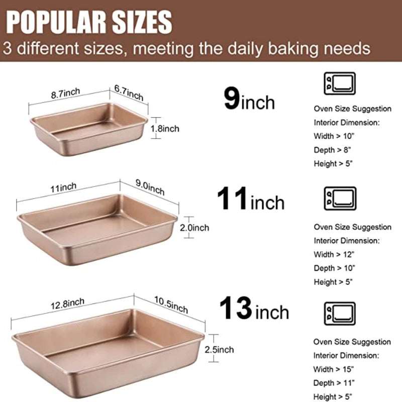 Nordic Gold Carbon Steel Baking Tray Set – 3 Piece Non-Stick Sheet Pan Set