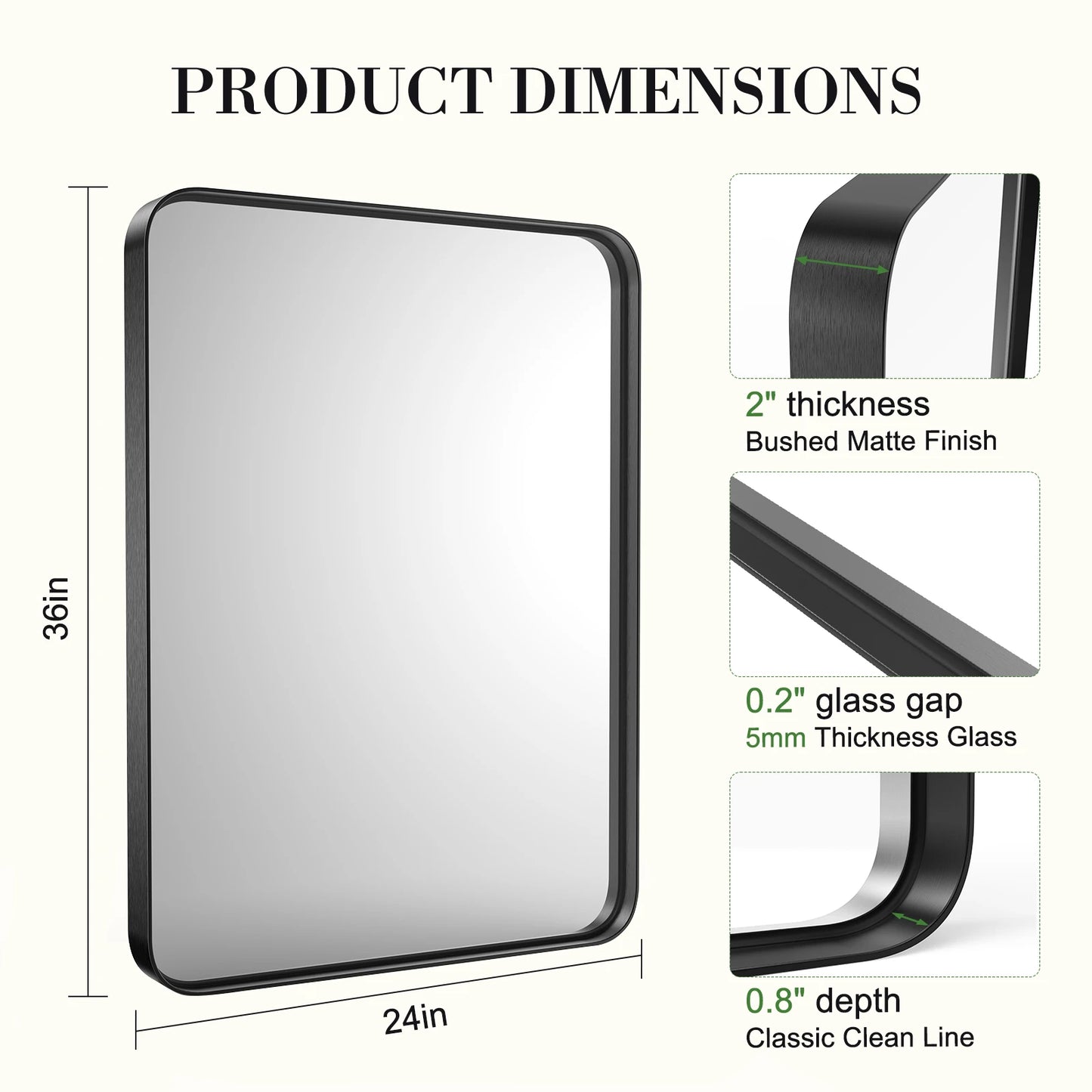 Matte Black Framed Tempered Glass Wall Mirror