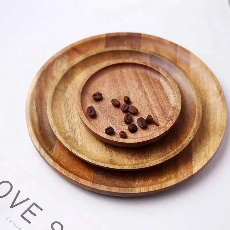 Round Acacia Wood Serving Plate – Natural Solid Wood Tray in 3 Sizes