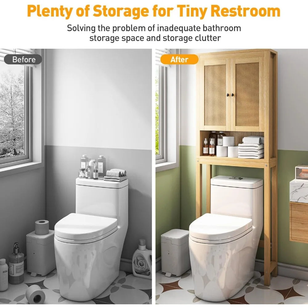 Over-the-Toilet Storage Cabinet with Rattan Design