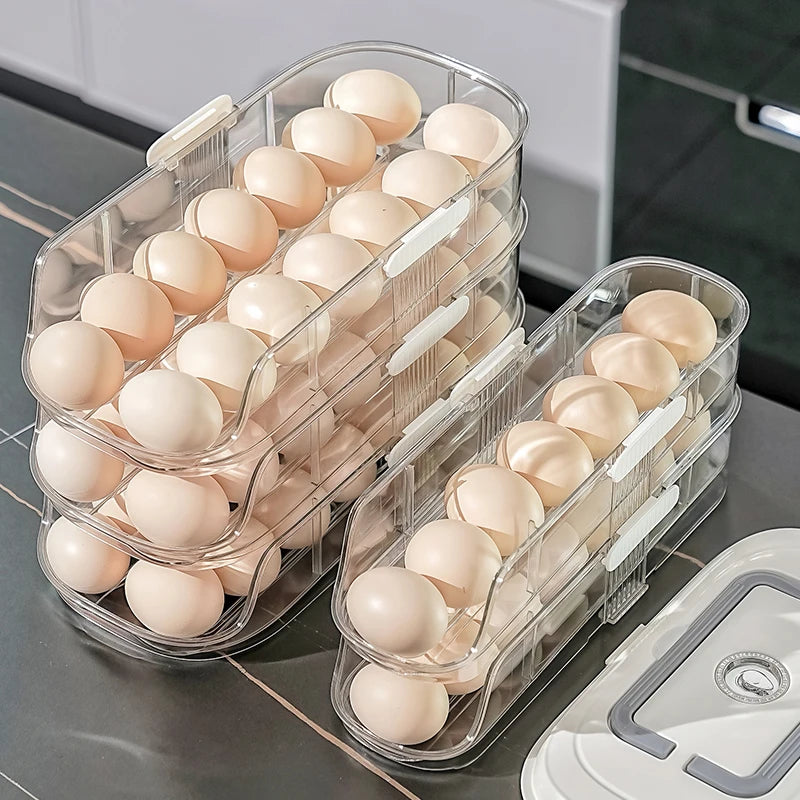 Stackable Egg Storage Box – Clear Plastic Refrigerator Organizer, Single/Double Row