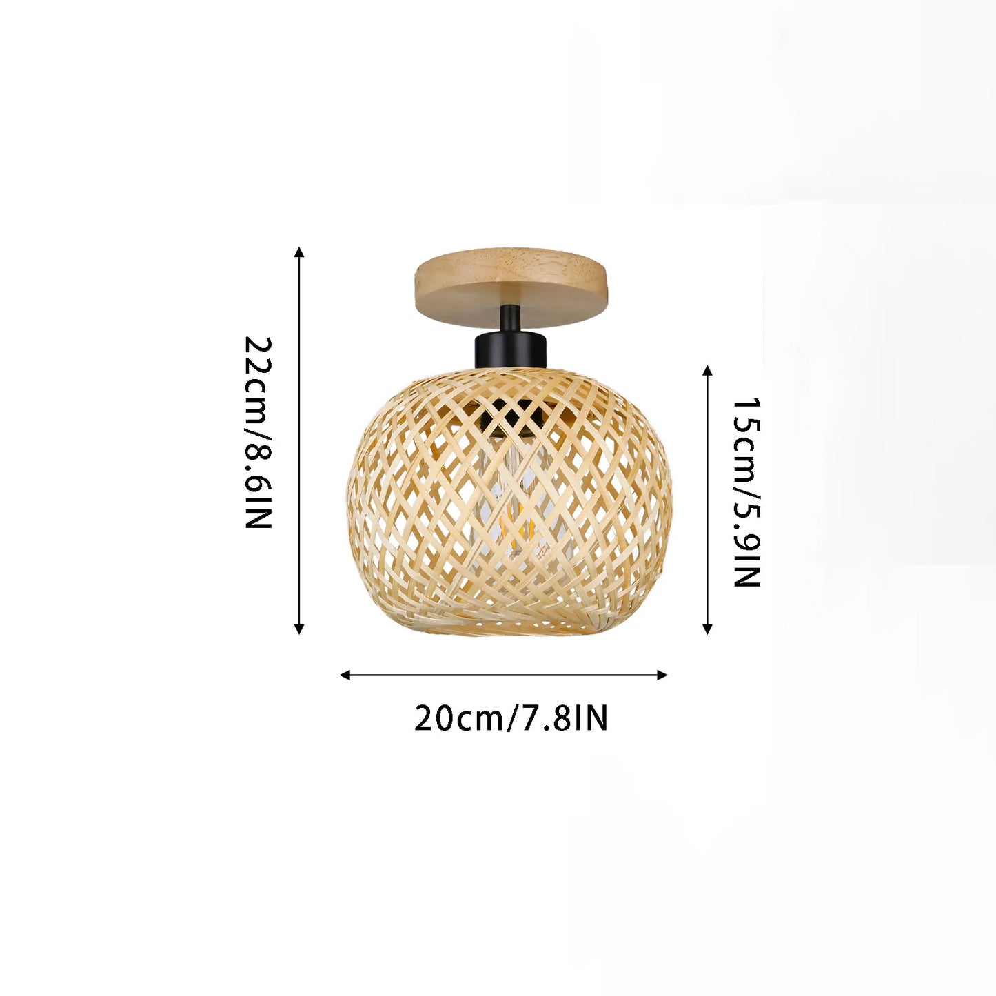 Retro Woven Bamboo Ceiling Light – E27 Vintage Flush Mount Fixture