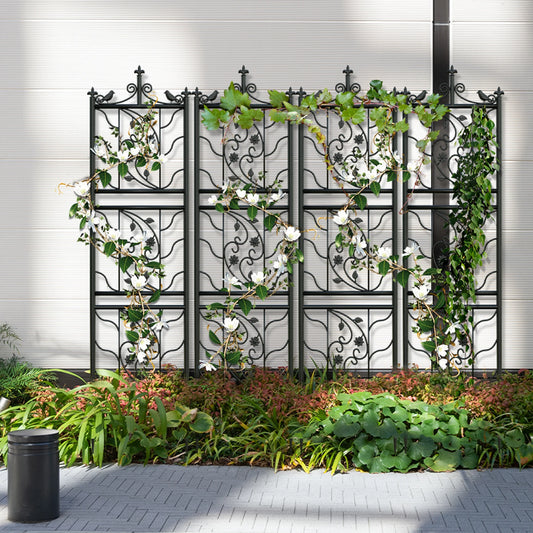 Decorative Metal Garden Trellis – Black Iron Climbing Plant Support with 6 Panels