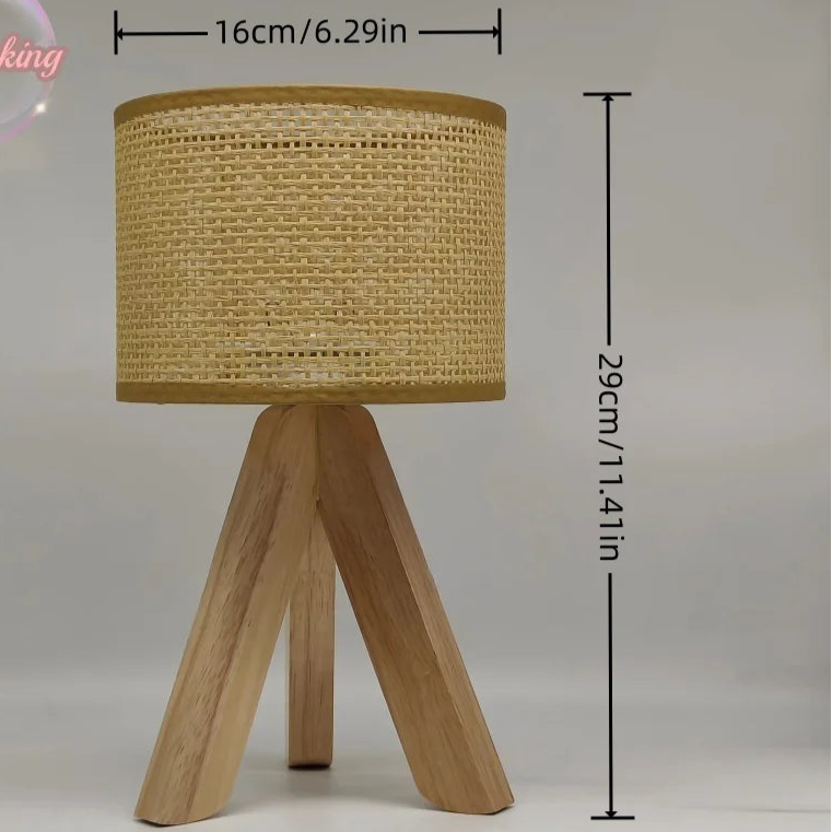 Modern Yellow Wooden Table Lamp – Hand-Knitted Shade, Up &amp; Down Light