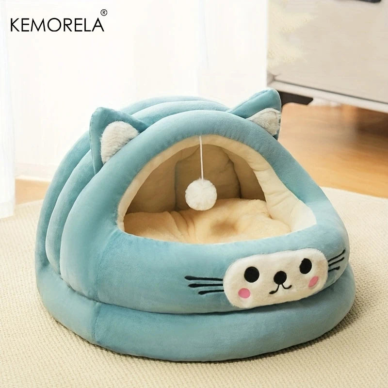Semi-Enclosed Cat Bed with Ears – All-Season Comfort Nest