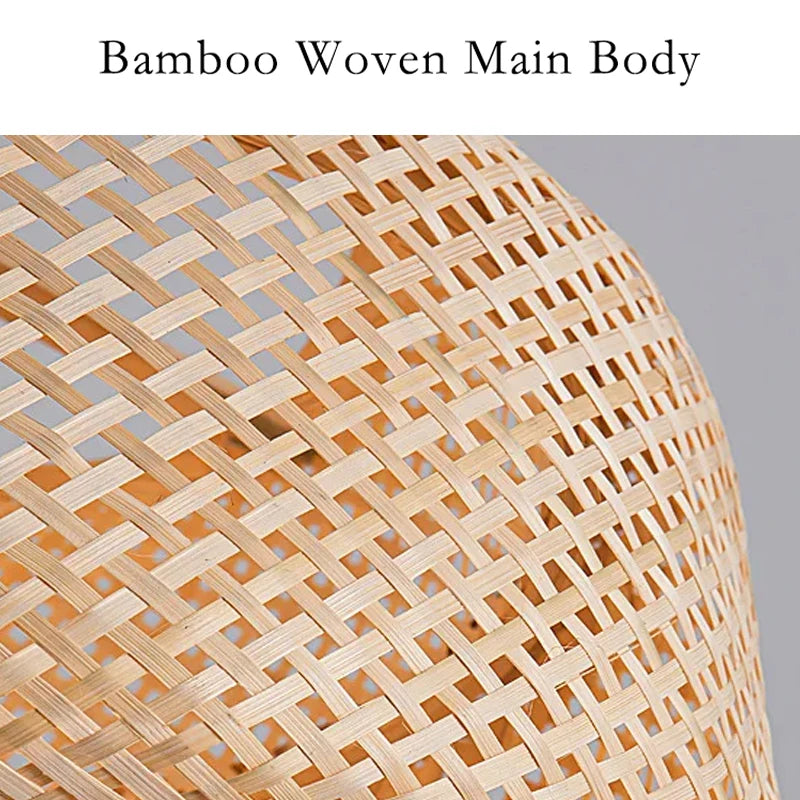 11.8” Handwoven Bamboo Pendant Light – Vintage Ceiling Lamp