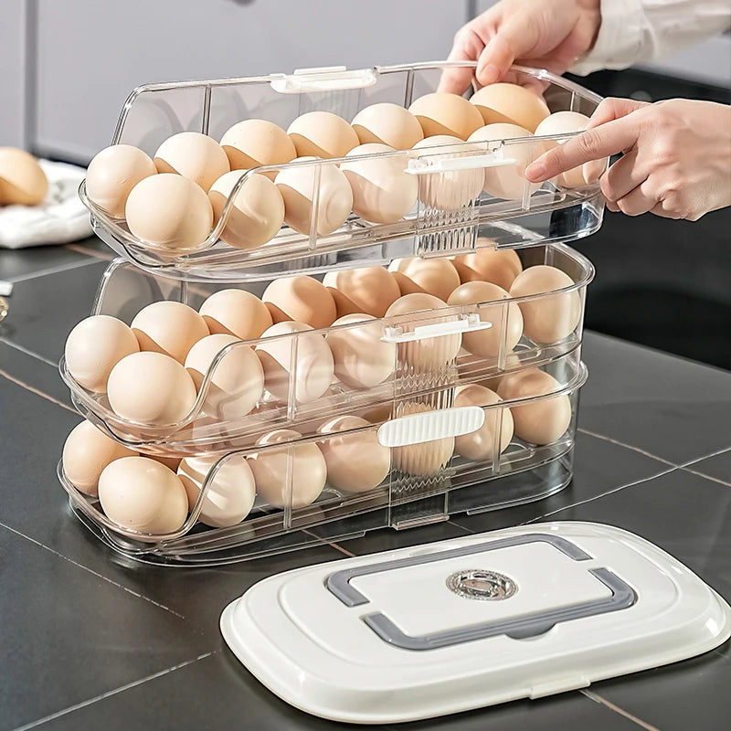Stackable Egg Storage Box – Clear Plastic Refrigerator Organizer, Single/Double Row