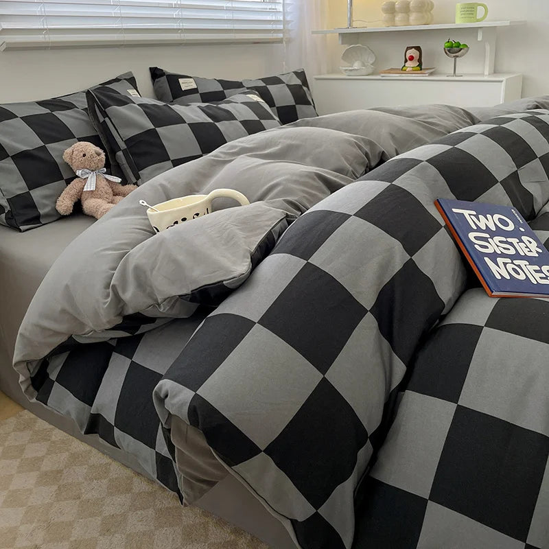 Soft Cotton Duvet Cover Set with Flat Sheet &amp; Pillowcases – 3/4 Piece Bedding Set