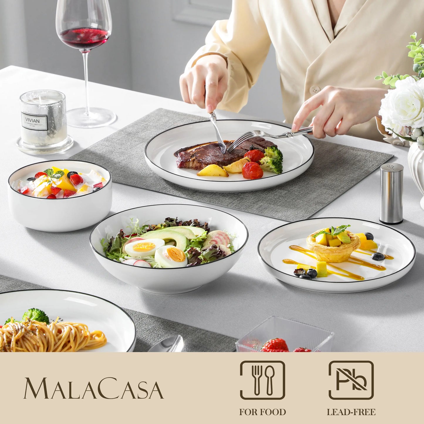 24-Piece Ceramic Dinnerware Set – Ivory White