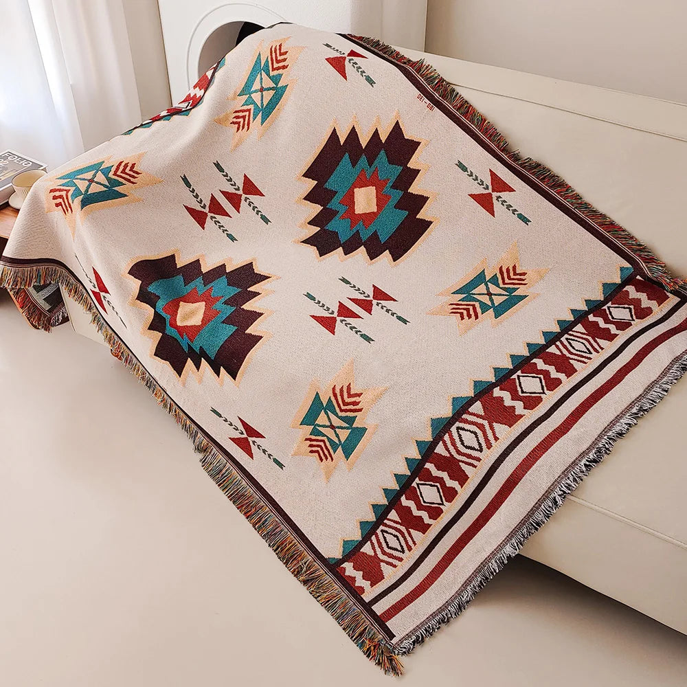 Boho Geometric Woven Throw Blanket