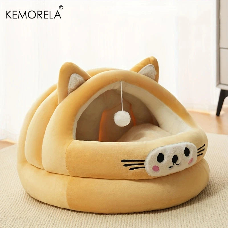 Semi-Enclosed Cat Bed with Ears – All-Season Comfort Nest